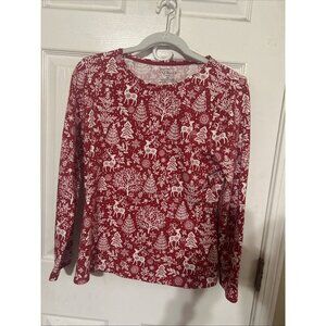 Talbots size medium Petite red and white reindeer long sleeve T-shirt